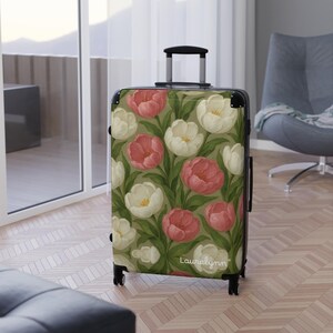 Blush and White Floral-Patterned Suitcase, Floral Luggage, Travel Bag, Spring Break Accessories, Vacation Essentials, Carry-on Case