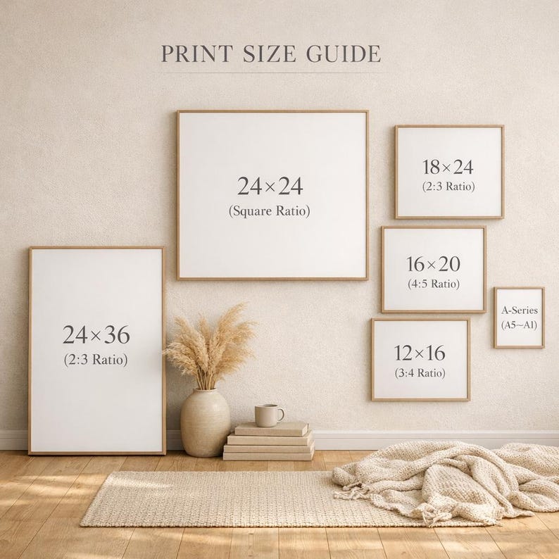 Gallery wall display of Print size guide