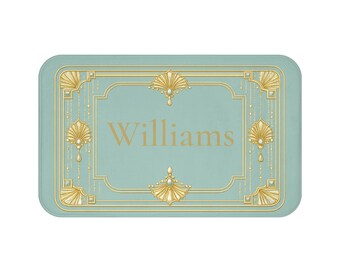 Art Deco Gold Shell Monogram Bath Mat | Personalized Name Bathroom Rug