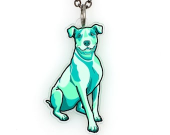 CLEARANCE - Pit Bull Terrier in Seafoam Green - Watercolor Tattoo Necklace