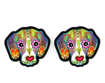 CLEARANCE - Beagle Earrings - Day of the Dead Sugar Skull Dog Earrings