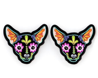 CLEARANCE - Chihuahua Earrings in Black - Day of the Dead Sugar Skull Dog Post Earrings