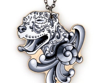 CLEARANCE - Ornamental Pitbull Necklace - Filigree Pit Bull in Black and Grey
