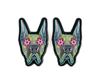 CLEARANCE - Great Dane Earrings - Cropped Ear Edition - Day of the Dead Sugar Skull Dog Earrings