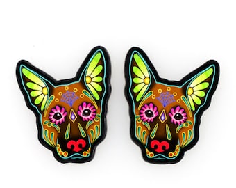 CLEARANCE - German Shepherd Earrings in Brown - Day of the Dead Sugar Skull Dog Post Earrings