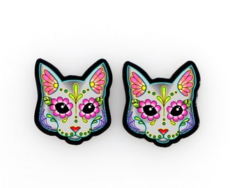 CLEARANCE - Cats in Grey - Day of the Dead Sugar Skull Kitty Cat Earrings - HET ORIGINEEL