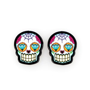 CLEARANCE Sugar Skulls with Diamond Eyes Dia de los Muertos Earrings image 1