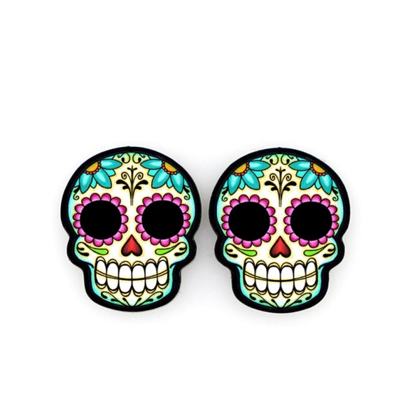 Sugar Skull and Daisies Post Earrings