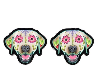 CLEARANCE - Labrador Retriever in Yellow Earrings - Day of the Dead Sugar Skull Dog Earrings