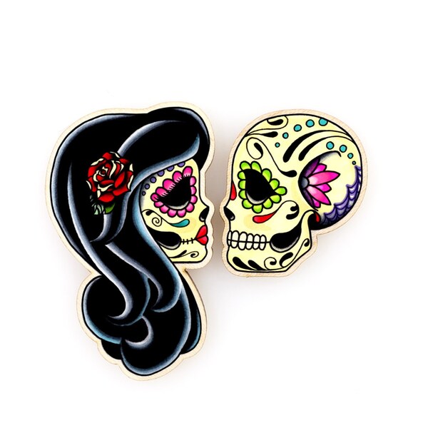 CLEARANCE - Ensemble de cendres - Couple de baisers du jour des morts - Sugar Skull Lovers