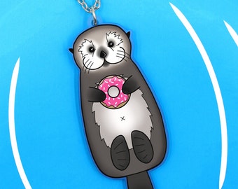 CLEARANCE - Sea Otter with Donut Necklace - Cute Otter Holding Doughnut