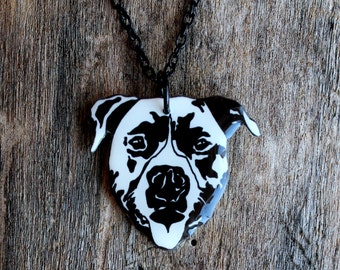 CLEARANCE - Black and White Grinning Pit Bull Necklace