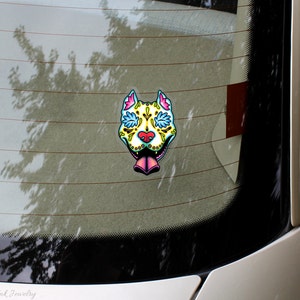 Slobbering Pit Bull Sticker Day of the Dead Sugar Skull Pitbull Clear Vinyl Dog Decal image 2