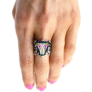 CLEARANCE Greyhound Whippet Day of the Dead Sugar Skull Dog Adjustable Ring image 3