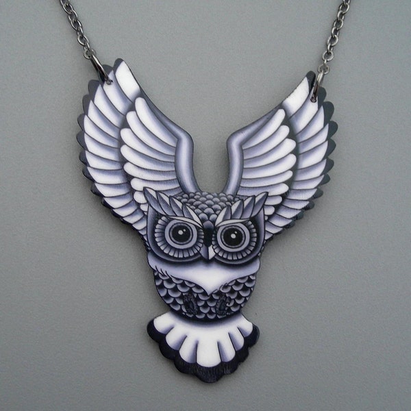 Preying Owl Necklace in Black and Grey