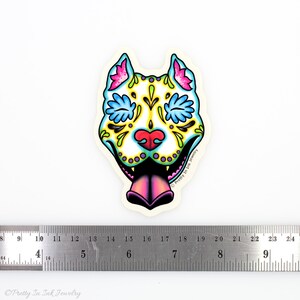 Slobbering Pit Bull Sticker Day of the Dead Sugar Skull Pitbull Clear Vinyl Dog Decal image 4