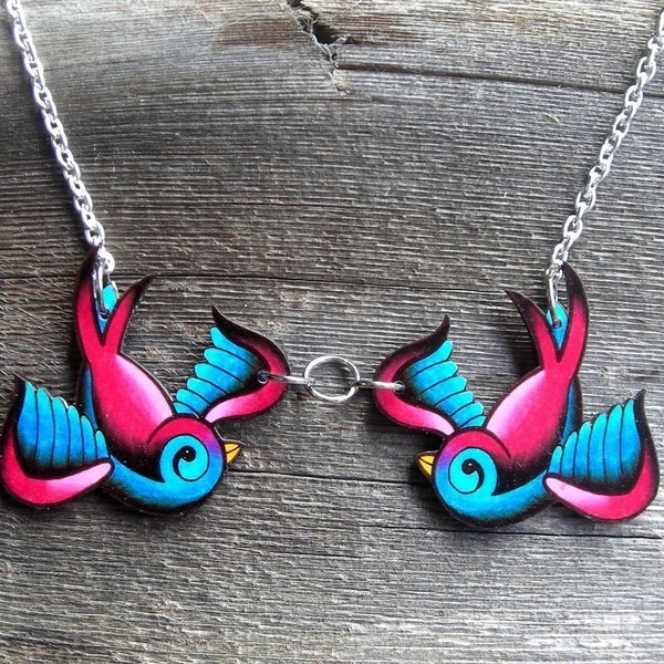 Happy Swallows Tattoo Necklace