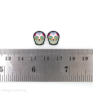 CLEARANCE Sugar Skulls with Diamond Eyes Dia de los Muertos Earrings image 4