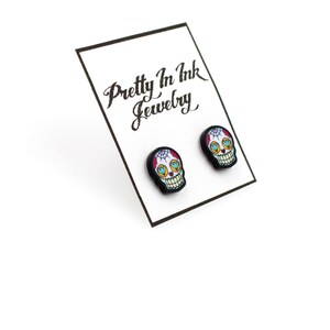 CLEARANCE Sugar Skulls with Diamond Eyes Dia de los Muertos Earrings image 3