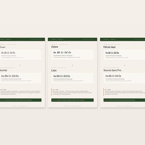 Op de afbeelding: Een digitale ontwerpgids getiteld "Procreate" met een groen en wit kleurenschema. De gids toont verschillende lettertypecombinaties en bevat de tekst "Your Font Pairing Guide".
