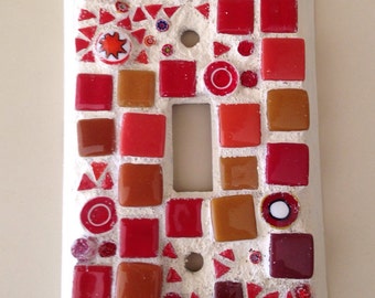 Red Tiled Mosaic Light Switch Plate