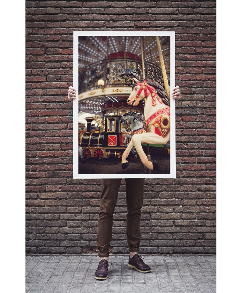 carousel print, paris photography, travel photography, horse, france, paris home decor, brown, red / carousel horse / 8x12 fine art photo image 2