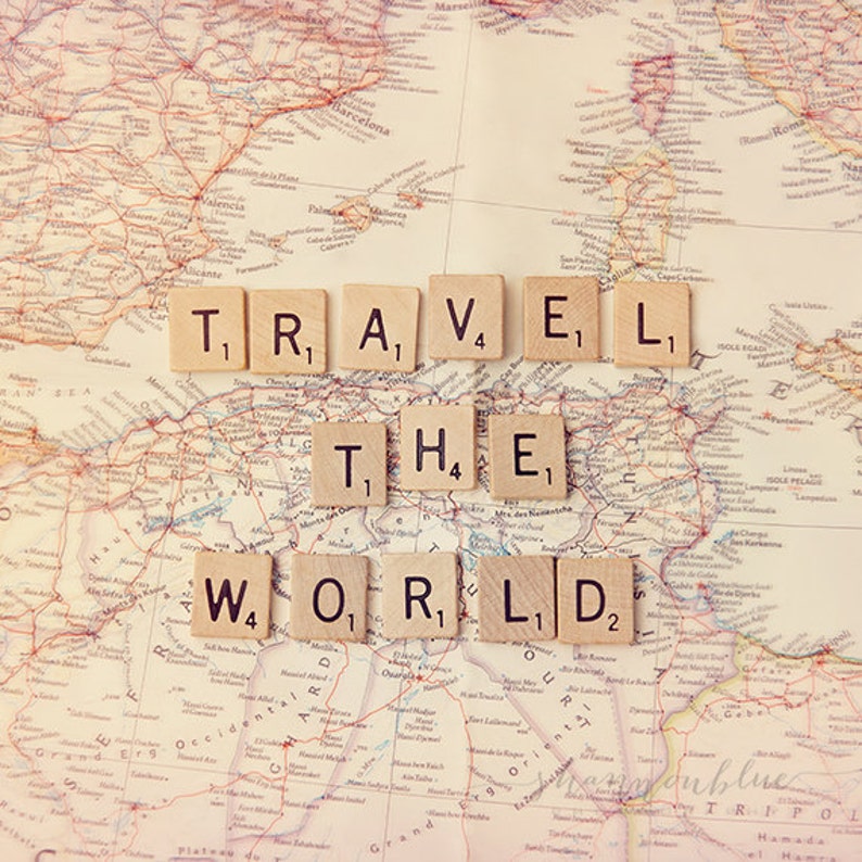 travel photography / world journey, map, wanderlust, adventure, scrabble tiles, letters, typography / travel the world / 8x10 fine art photo image 4