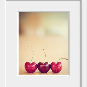 cherries still life food photography / valentines day, kitchen decor, heart, cherry, three, trio, red, minimalist / hearts / 8x10 fine art image 2