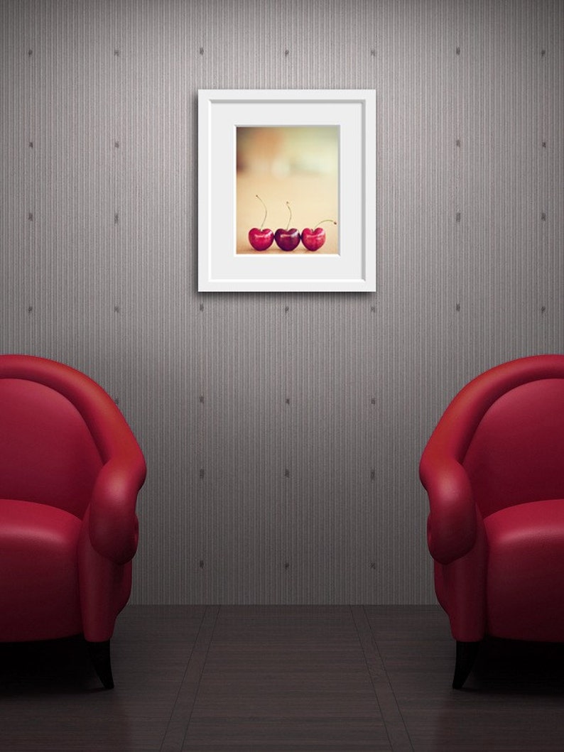 cherries still life food photography / valentines day, kitchen decor, heart, cherry, three, trio, red, minimalist / hearts / 8x10 fine art image 3