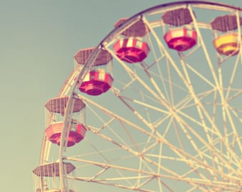 ferris wheel carnival photography / summer, fun, ride, red, blue / round and round / 8x8 fine art photograph