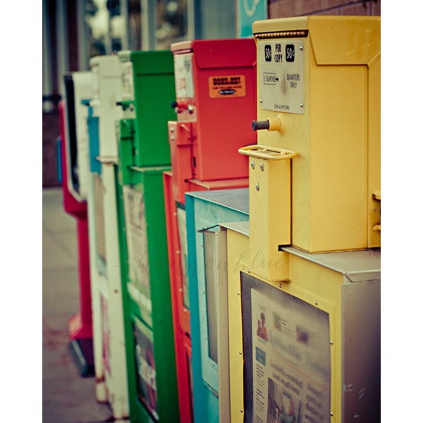 newspaper boxes photography / news, printed word, paper, nostalgia, vintage tones / extra extra / 8x10 fine art