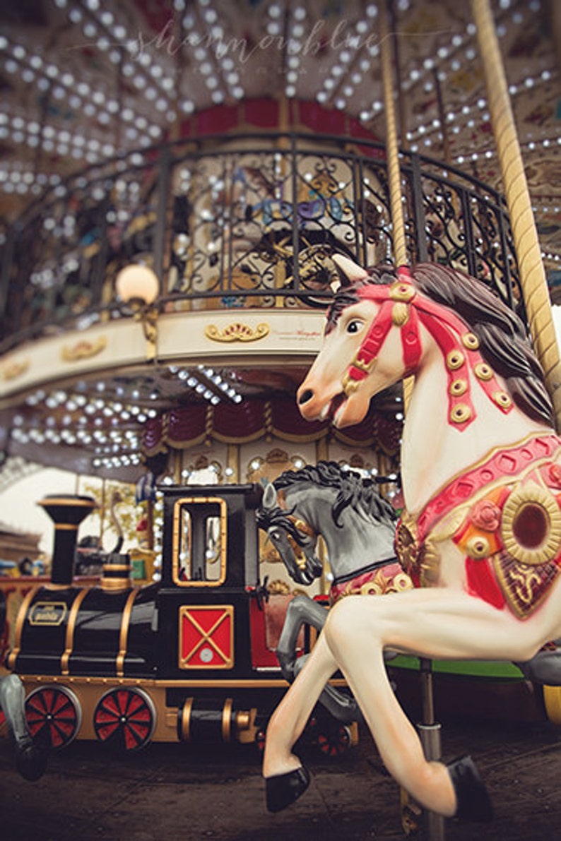 tirage carrousel, photographie de Paris, photographie de voyage, cheval, France, décoration intérieure de Paris, brun, rouge / cheval de carrousel / photo dart 8x12 image 1