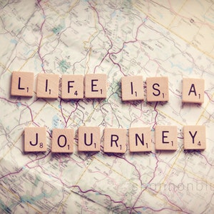 life travel photography / journey, map, wanderlust, adventure, scrabble tiles, letters, typography / life is a journey / 8x10 fine art photo