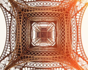 eiffel tower print, paris photography, travel photography, france, paris home decor, pink, gold / under the tower / 8x8 fine art photo