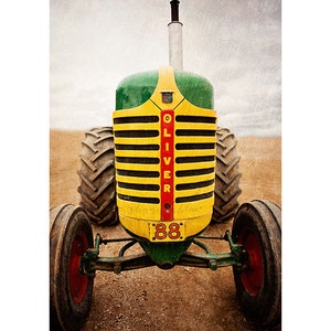 farm tractor photography, farm photography / oliver tractor, farm equipment, rustic, yellow, green, red / 8x12 fine art photograph