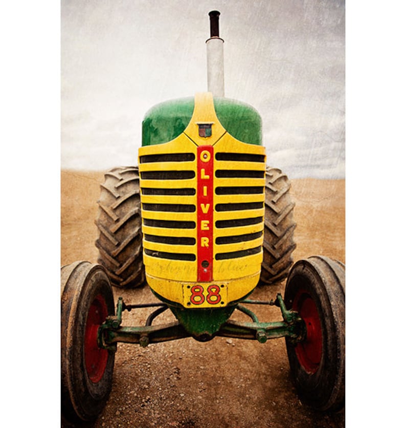 farm tractor photography, farm photography / oliver tractor, farm equipment, rustic, yellow, green, red / 8x12 fine art photograph image 1