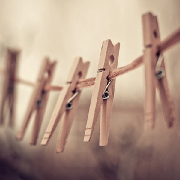 clothespins photography / clothes pin, rustic, earth tones, neutral tones, laundry, clothesline, brown, still life / family of five