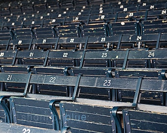 baseball photograph / grandstand, wooden seat, blue seat, boston, baseball / grandstand / 8x10 fine art photo