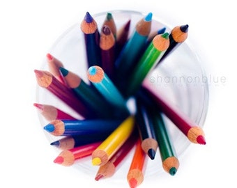 colored pencils photography / rainbow, vibrant, school supplies, art, still life / 8x8 fine art photography