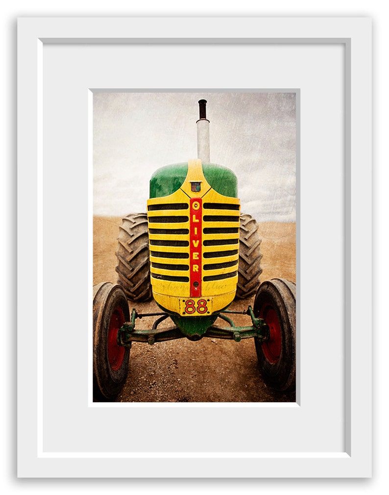 farm tractor photography, farm photography / oliver tractor, farm equipment, rustic, yellow, green, red / 8x12 fine art photograph image 2