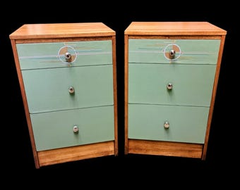 Pair of vintage retro teak mid century bedside drawers.