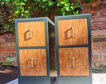 Vintage bedside drawers, walnut. Matching pair, fully refinished.