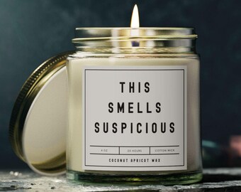 True Crime Candle, Funny Candle, Murder Mystery Candle, Funny True Crime Gift, This Smells Suspicious, Coconut-Apricot Wax Candle, 4oz 9oz