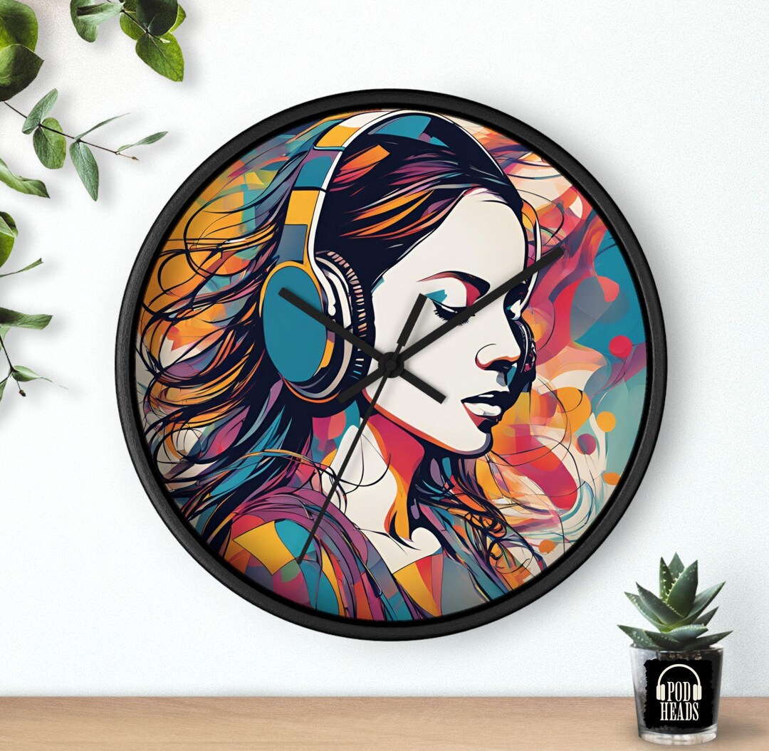Podcast Wall Clock, Woman With Headphone, Stylish Wall Clock, True ...