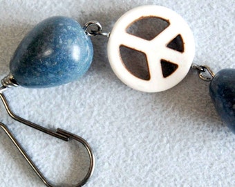 Turquoise OR Blue Sponge Coral and Groovy Peace Sign Backpack Charm, 1960s Style Hippie Peace Sign Purse Charm
