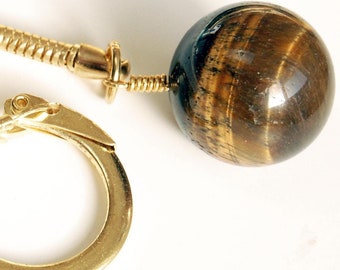 Brown, Blue or Red Tiger's Eye Keychain, Ox's Eye Rock Hound Gift