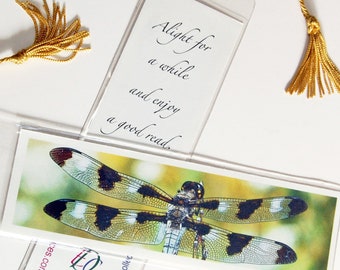 Large Dragonfly, Bird or Flower Bookmarks - Set of 3 Your Choice, Photographic Art Nature Bookmarks in Vinyl Sleeves with Tassels