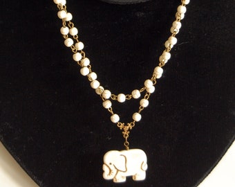 Magnesite Elephant and Beaded Chain Y Style Pendant Necklace and Earring Set or Your Choice of Components