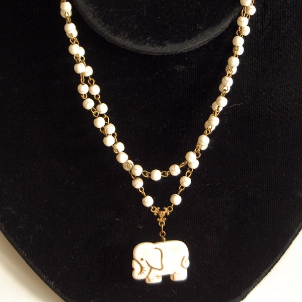 Magnesite Elephant and Beaded Chain Y Style Pendant Necklace and Earring Set or Your Choice of Components