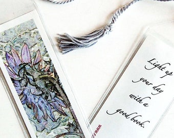 Small Sunflower or Bee Bookmark with Tassel Set of 3, Mini Photographic Flower or Insect Art Bookmark, Illustrated Nature Floral Bookmark
